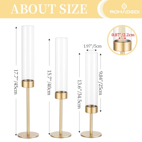 Romadedi Glass Hurricane Candle Holders for Candlestick, Gold, Set of 18