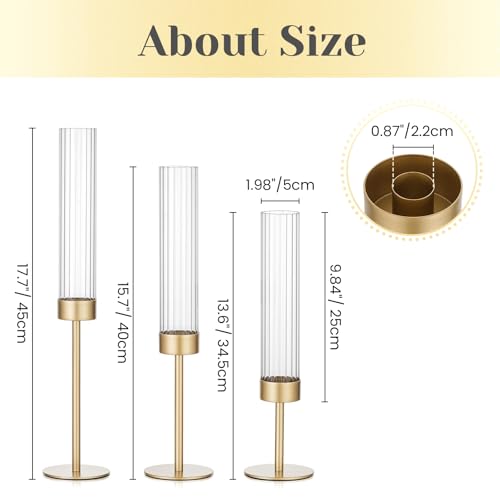 Hewory Gold Hurricane Candle Holder: 3PCS Candlestick Holders for Decor