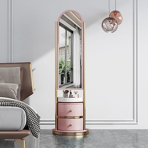 Floor-to-Ceiling Full-Length Mirror Bedroom Storage Neat and Orderly Rotating Dressing Table Hanging Rack 1 Fitting Mirror (Pink Standard)