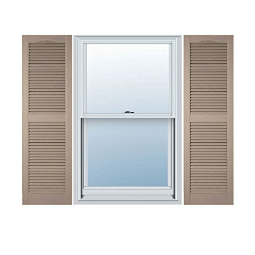 12"W x 24"H Lifetime Vinyl, TailorMade Cathedral Top Center Mullion, Open Louver Shutters, w/Shutter-Loks (Per Pair), Wicker