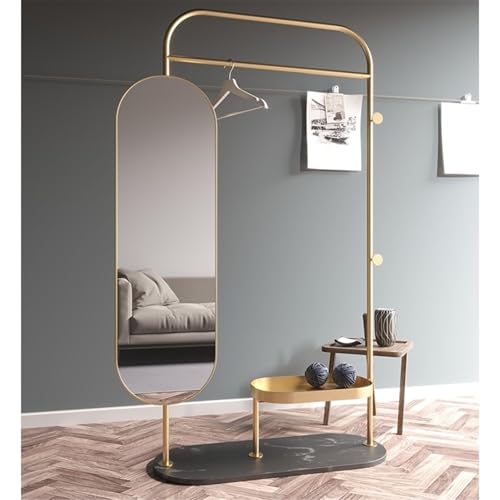 Decorative Luxury Marble Coat Rack Full-Length Mirror Multi-Functional Minimalist Floor for Living Room