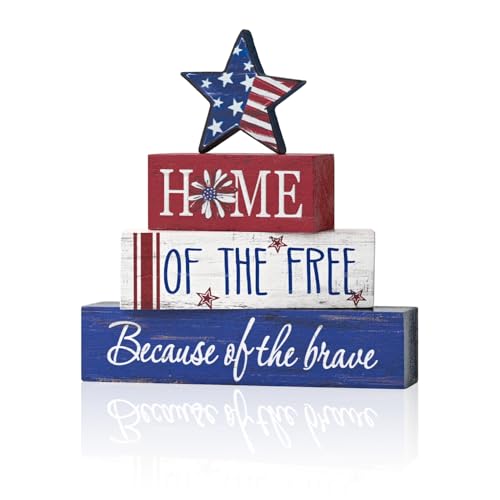 Smile Veterans Day Patriotic 4th of July Indoor Wooden Decor, Home of Free Tiered Tray Farmhouse Table