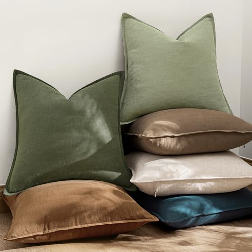 EMEMA Decorative Linen Throw Pillow Covers 20x20 Inch Grass Green