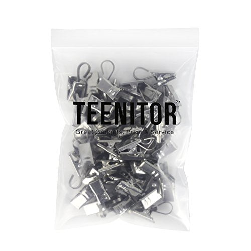 Teenitor 50 PCS Stainless Steel Curtain Hooks Curtain Clips with Hook, Curtain Rod Hooks, S Hooks for Hanging Curtain, Photos, Home Decoration Outdoor Christmas Party Wire Holder