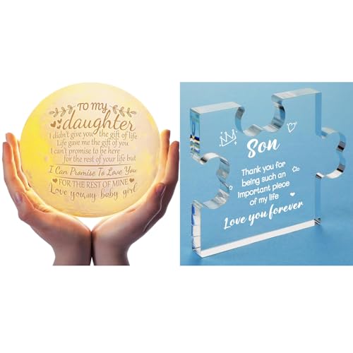 Funnli Daughter Gifts Moon Lamp + Son Gifts Acrylic Puzzle Plaque