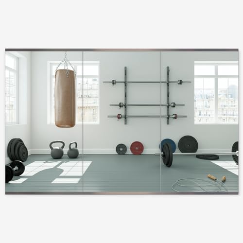Honyee Home Gym Mirror, 48" x 24" x 3PCS, Wall Mounted Frameless Mirror with Polished Edge, Tempered Glass Mirror, Large Workout Mirror for Home Gym/Yoga Room/Dancing Room and More (48" x 24", 3PCS)