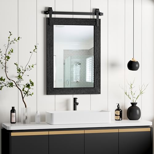 Farmhouse Bathroom Mirror for Over Sink 22”x32” Black, Rustic Western Barn Decor Bathroom Vanity Mirror, Wall Mirror for Bathroom, Living Room, Bedroom, Entryway