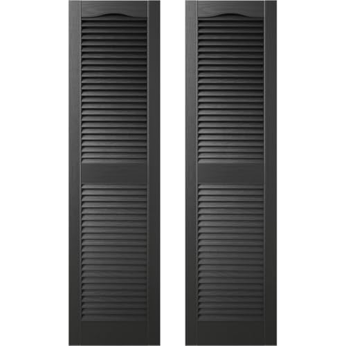 Builders Edge 14.5 in. W x 48 in. H Builders Edge, Standard Cathedral Top Center Mullion, Open Louver Shutters, Includes Matching Installation Spikes (Per Pair), 002 - Black