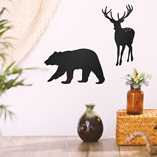 Moxweyeni 6 Pcs Black Metal Wall Decor-deer Bear Pine Tree Forest Rustic Wall Decor for Bedroom Kitchen Living Room Dining Room(Black)