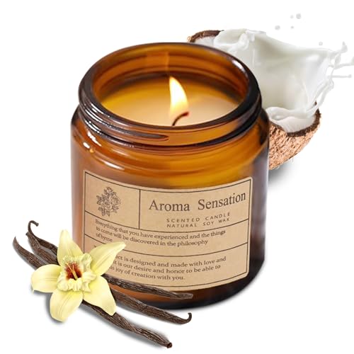 Organic Coconut Vanilla Candles - Non Toxic Soy Candles for Home, Stress Relief & Meditation (7oz)