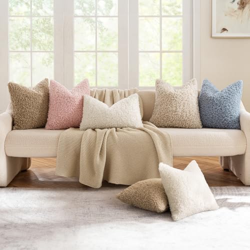 MIULEE Decorative Faux Fur Pillow Covers Sherpa 20x20 Neutral White