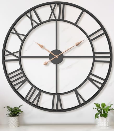 36 Inch Extra Oversized Large Giant Modern Decorative Wall Clock,Vintage Industrial Farmhouse Black Metal Big Roman Numeral Large Clocks for Living Room Decor,Entrance Fireplace,Dining Room