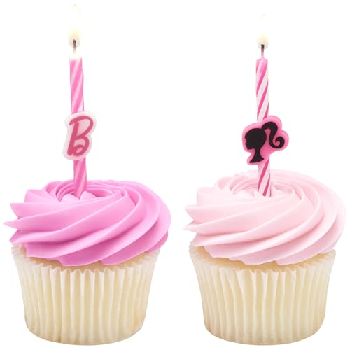 Barbie™ Birthday Cake Candles | 6 Birthday Candles for Cake Decorations, Pink Stripe Candles, Cake Toppers for Barbie Party