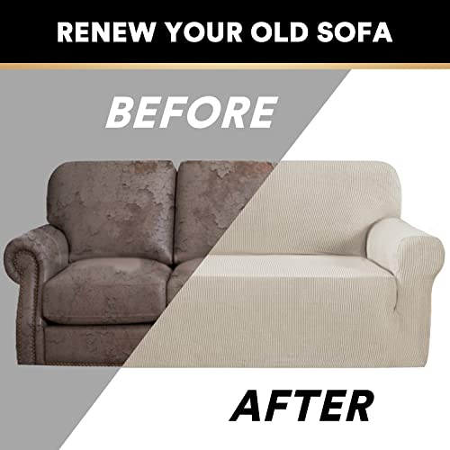 PrinceDeco Stretch Loveseat Sofa Cover Bundle T Cushion Loveseat Slipcover, Island Fossi