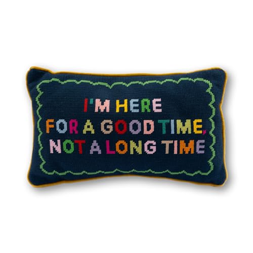 FURBISH Needlepoint Decorative Throw Pillow - Small Embroidered Accent Pillow for Bed, Chair, Couch, Sofa, Eclectic Home Decor, 9" x 15" - Good Time