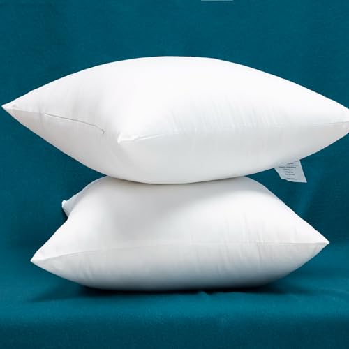 Set of 2 Cotton Fabric Plump Throw Pillow Inserts, Down Alternative Decorative Couch Cushion Cover Filler, 18 X 18 Inches