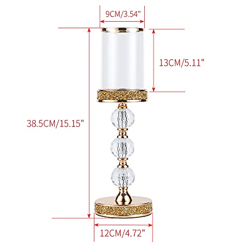 Hurricane Glass Candle Holders, Gold Pillar Candle Holders for Pillar Candle, Magnetic Glass Cover, Crystal Candlesticks Holder for Dining Coffee Table, Wedding,Events,Parties, Home Decor