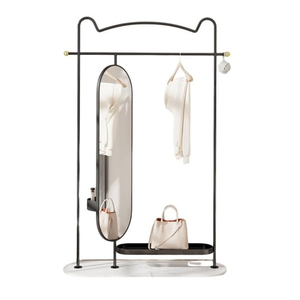 Decorative Rotating Full-Length Mirror Coat Rack Floor-Standing Combination Multi-Functional Dressing Fitting Hanging Clothes Storage for Living Room(Black,120cm)