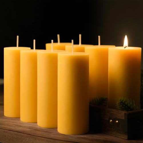 8 Packs Beeswax Candles, 2x5 Inch Natural Beeswax Pillar Candles, 400-Hour Total Long Burn Time, Organic Emergency Candle for Home Decor, Gift Sending, Smokeless & Dripless
