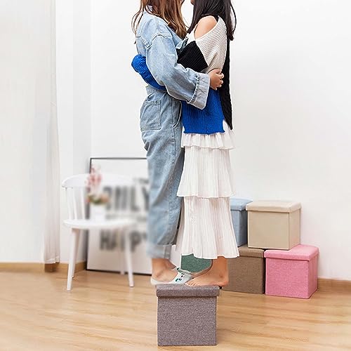Foldable Upholstered Pouf Storage Ottoman Small Stool for Living Room Footrest with Container Cozy Bench for Sofa Bedroom Home Decor (H 48x30x30cm)