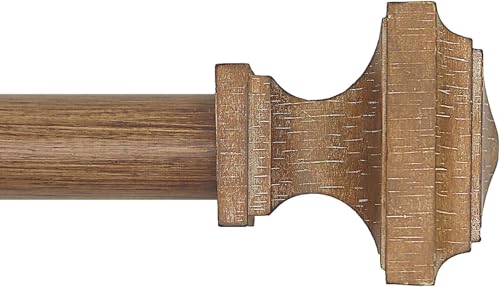 Wood Curtain Rods for Windows 32 to 88 Inch, 1 Inch Diameter Wood Decorative Treatment Single Window Curtain Rods - Square Imitation Wood Grain Finial 1 Pack
