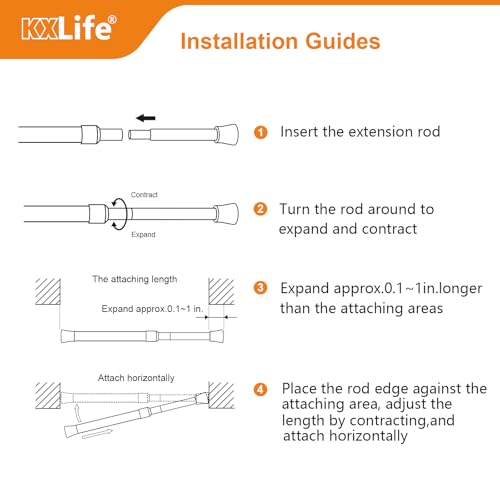 KXLife 2 Pcs Spring Tension Curtain Rod Adjustable 28 to 40 Inches, 5/8" Diameter, White, Expandable Spring Loaded Tension Rods For Window No Drilling