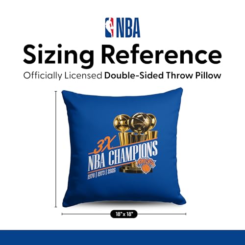 Northwest New York Knicks 2026 NBA Champions Multi-Champs Double-Sided Printed Throw Pillow, Soft Decorative Polyester Fan Cushion, Couch Bed or Game Room Decor, 18 x 18 in