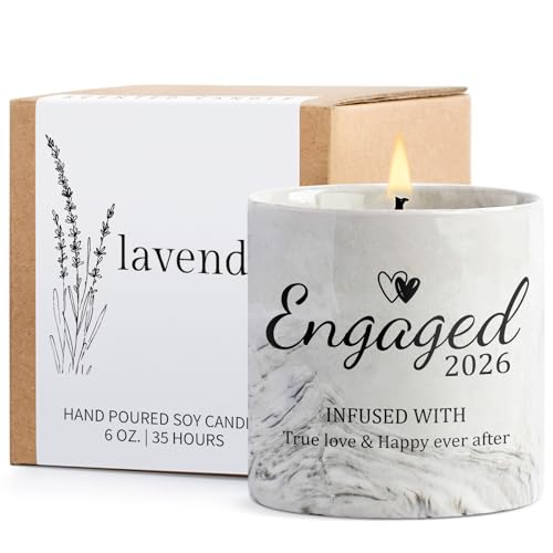 Engagement Gifts - Gift for Newly Engaged Couples, Fiance Gifts for Women, Bridal Shower, Wedding Bride Gift - Engaged Present 6 Oz Engaged 2026 Lavender Ceramics Candle