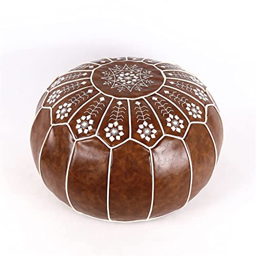 PU Leather Pouf Embroider Craft Ottoman Footstool Mediterranean Style Home Decor Artificial Leather Unstuffed Cushion (Color : A, Size : 50 cm) (B 50 cm)