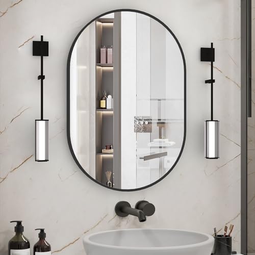 Oval Bathroom Mirror Wall Vanity Oval Mirrors, 20"x30" Black Bathroom Mirrors for Over Sink Pill Mirrors Capsule Wall Mounted Mirror, Modern Mirror with Metal Frame for Wall Decor