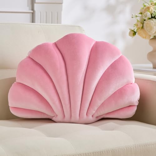 Shell Pillow,Seashell DecorativeThrow Pillow Light Pink Seashell Shaped Pillows 13x10 Inch Room Decor Cute Pillows for Couch Bed