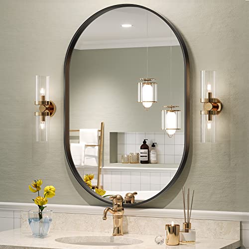 Brightify Black Oval Mirror for Bathroom Vanity 20x30 Inch, Matte Black Bathroom Mirrors for Wall Metal Frame, Wall Mounted Mirror for Bedroom Living Room Wall Decorative Hang Vertical and Horizontal