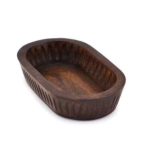 Samhita Mango Wood Decorative Bowls for Home Décor, Decorative Long Wooden Bowl for Table Centerpiece (10" x 6" x 2")