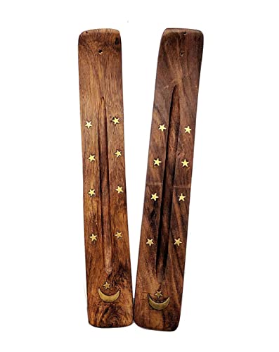 Bless-International Traditional-Handmade-Burner Wooden-Incense-Stick-Holder Ash-Catcher-Stand for-Aromatherapy-Meditation-Yoga (Incense Holder 10 inch(2 pcs))