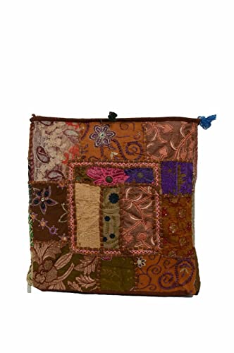 22" Indian Ethnic Cotton Ottoman Vintage Embroidered Patchwork Square Pouf
