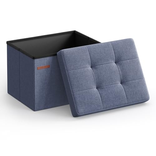 SONGMICS Small Folding Storage Ottoman, 15.7 x 12.2 x 12.2 Inches
