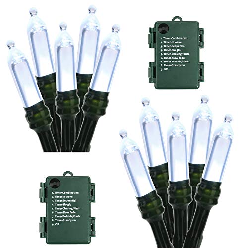 BrizLabs White Christmas Lights, 2 Pack 17.94ft 50 LED Battery Christmas String Lights with Timer, 8 Modes Christmas Tree Lights Indoor Outdoor Christmas Mini Lights for Christmas Tree Wedding Home