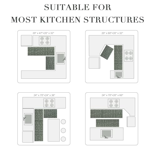 Kitchen Rugs Sets of 2, Non Slip Kitchen Mats for Floor, Green