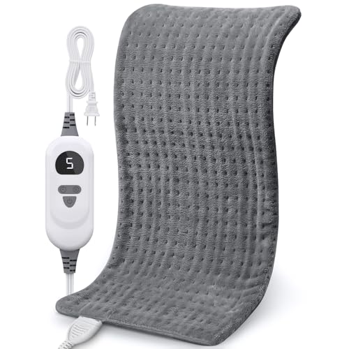 NOWWISH Heating Pad for Back, Period Cramps, Neck and Shoulder, 12x24 Inches Electric Throw with 6 Heat Settings, Timer and Auto Shut Off, Machine Washable, Birthday Gifts for Women Men, Grey