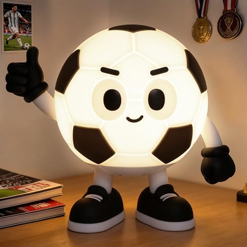 FULLOSUN Soccer Night Light, Classic Colorway Soccer Gifts for Kids, Soccer Decor for Game Nights, Silicone Soccer Lamp for Bedroom with Timer Function, 7 Colors Changing with USB Rechargeable