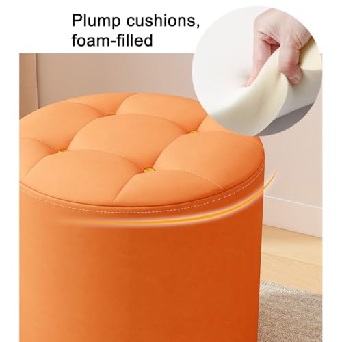 Dark Green Pouf Footrest for Makeup Vanity, Low Stool for Shoe Change, Small Round Accent Chair for Living Room, Bedroom, Office - Cushioned Design