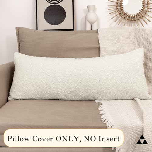 JoraLion 14x36 inch Boucle Lumbar Pillow Cover, Cream Woven Texture Neutral Long Pillow Cover Breathable Cushion Case for Couch Sofa Bed Living Room Home Decor (Cover Only)