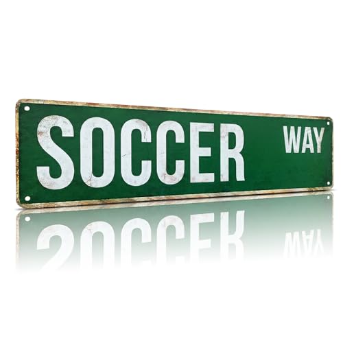 MOSM Soccer Way Metal Street Sign - Vintage Sports Wall Art - Retro 4" x 15" (0.8mm Thick) Aluminum Sign for