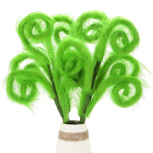 Kesywale 4 Pieces Green Furry Christmas Picks 17" Furry Spiral Curly Sprays Elf Ornaments Stems for Christmas Tree Topper Filler Branches Home Office Holiday Party Decorations Gifts (Green, 4)