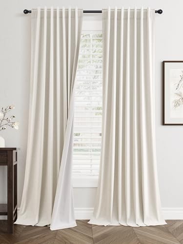 96 Inch Linen Blackout Curtains 2 Panels for Bedroom Living RoomCream Natural 100% Black Out Curtains 96 Inches Long Thermal Noise Reduction Light Blocking Drapes Rustic Country 8ft Back Tab Beige