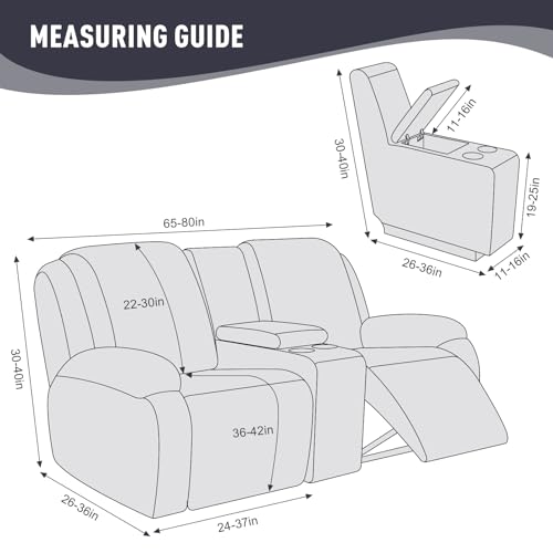 KinCam Loveseat Recliner Covers with Middle Console Slipcover, Recliner Sofa Covers 2 Seat Couch Cover Stripe Jacquard Furniture Protector Covers with Elastic Bottom for Kids, Pets (Dark Gray)