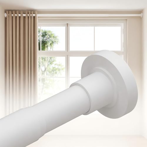 ALLZONE Tension Curtain Rods for Windows 66 to 120 Inches, White Curtain Rods No Drilling, Heavy Duty Extra Long Tension Rod for Curtains, Outdoor Curtains Rod for Patio, Bedroom