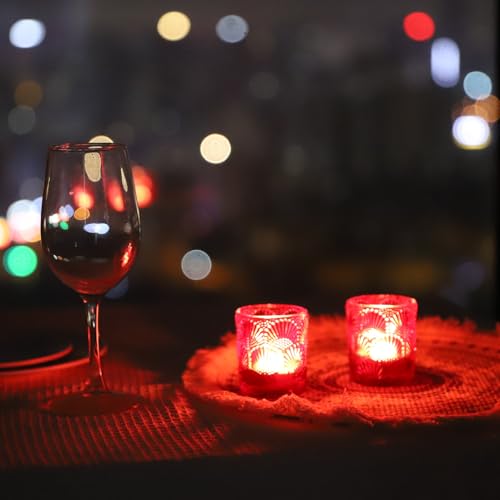 Woho Red Ginkgo Leaves Votive Candle Holders Set of 12 for Valentines Day