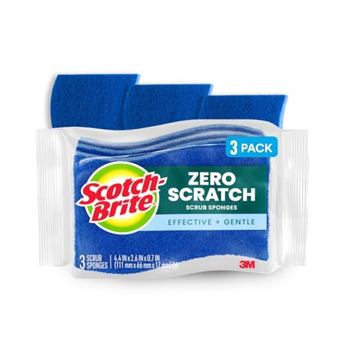 Scotch-Brite Zero Scratch Scrub Sponge, 3 Kitchen Sponges for Cleaning Around the Home, Bathroom & More, Effec