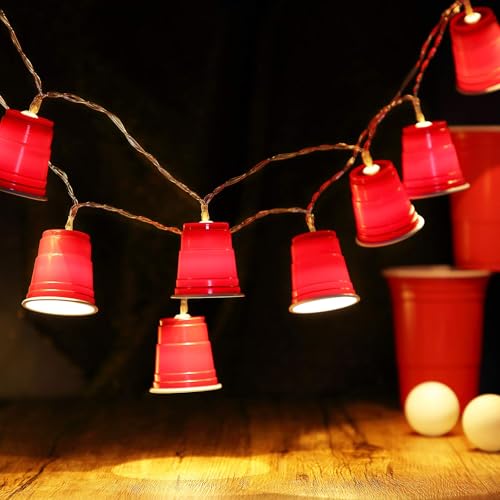 Hiboom 6.56FT Red Cup String Lights, Mini Flip Cup LED Fairy Lights Battery Operated, Graduation Party Decorations for College Dorm Beer Frat Birthday Trailer Park Party Supplies(Red,1 Pack)